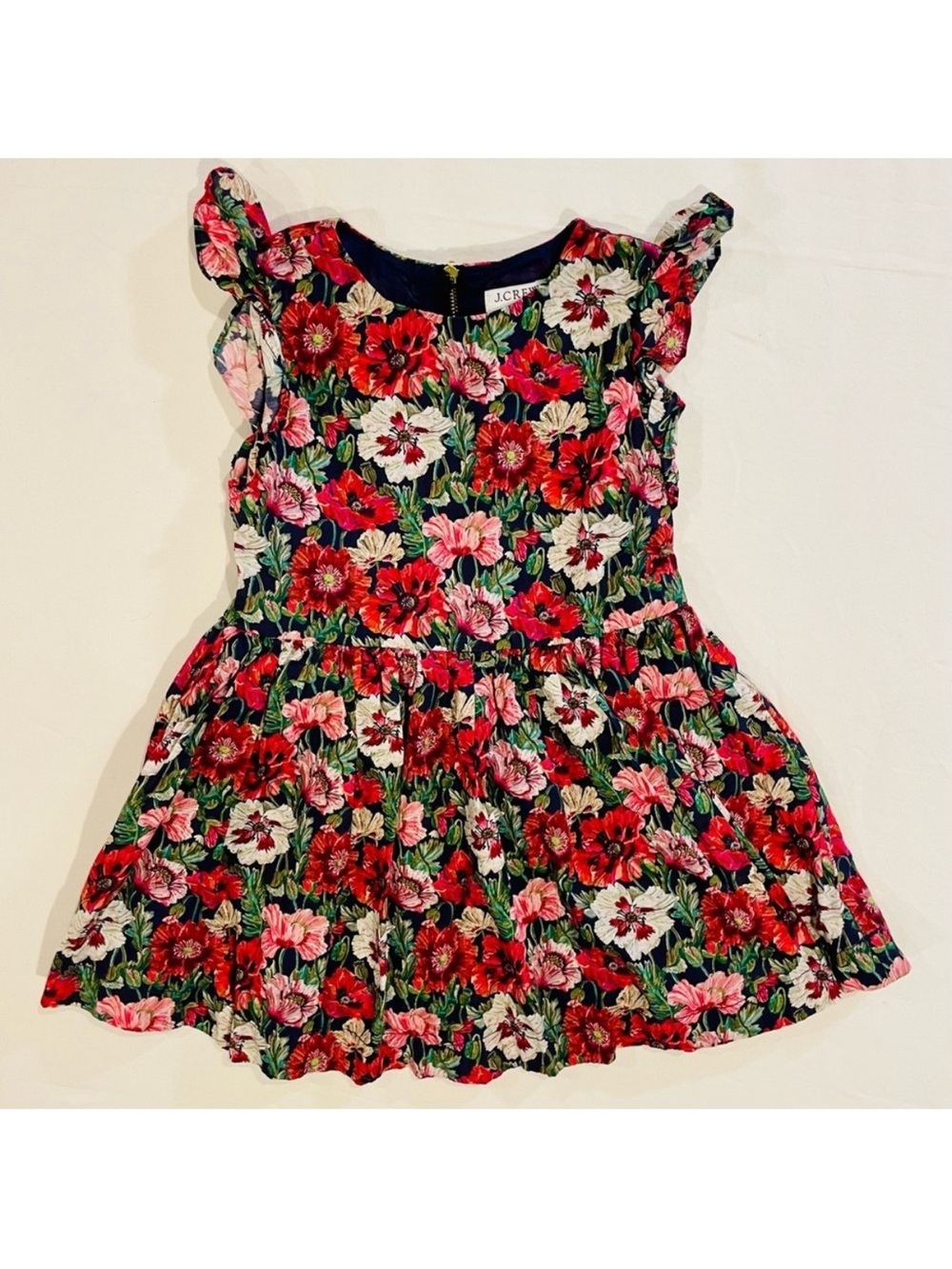 J Crew Liberty Ruffle Shoulder Dress Girls 2 2T Amelie Poppy Floral Crewcuts